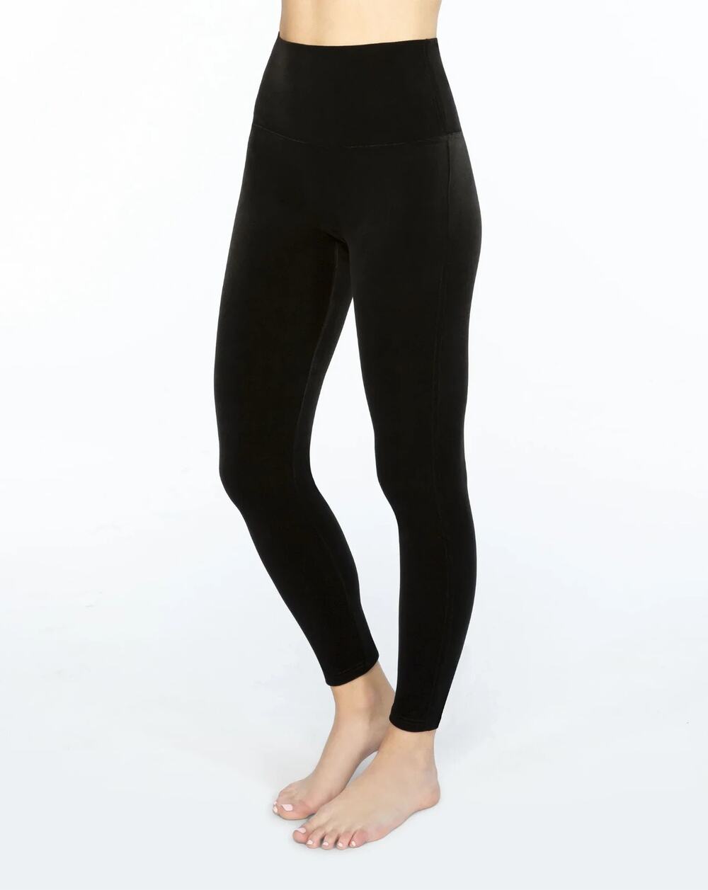 Spanx 2070 Ready To Wow Velvet Leggings Womens M Black Mid Rise Stretch Shaping